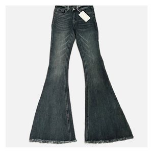 PENELOPE HIGH RISE STRETCH FRAYED HEM FLARED JEANS